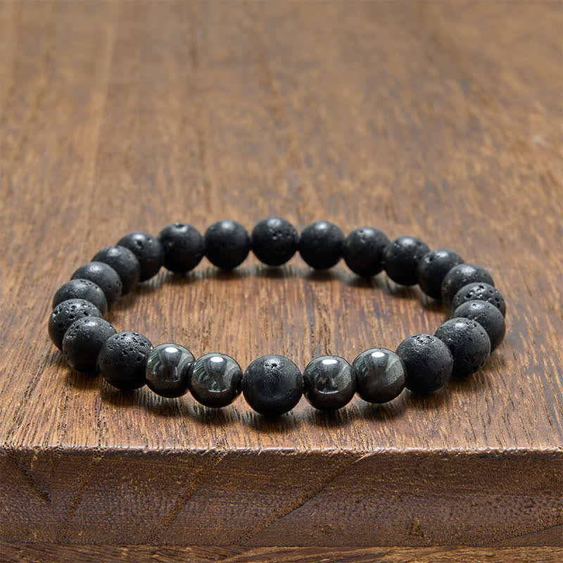 Buddha Stones Aardende minimalistische Armband van hematietlavasteen - image 10