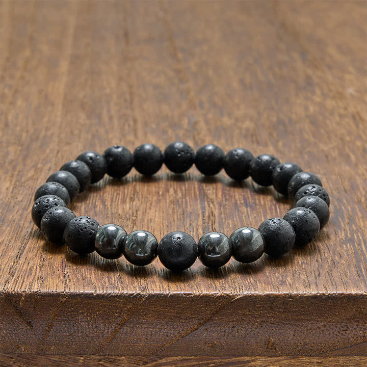 Buddha Stones Aardende minimalistische Armband van hematietlavasteen - image 10