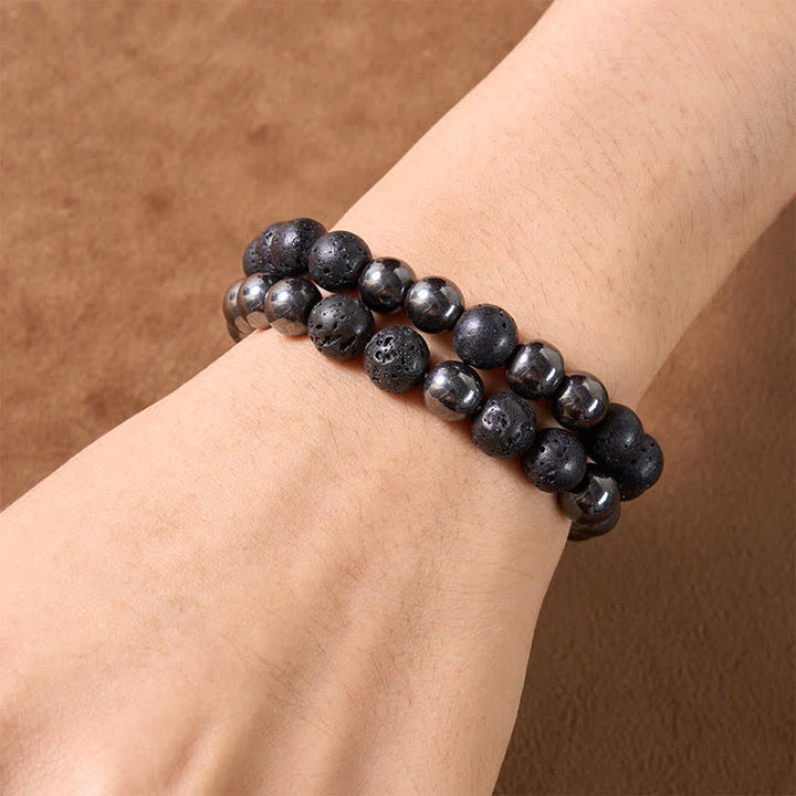 Buddha Stones Aardende minimalistische Armband van hematietlavasteen - image 4