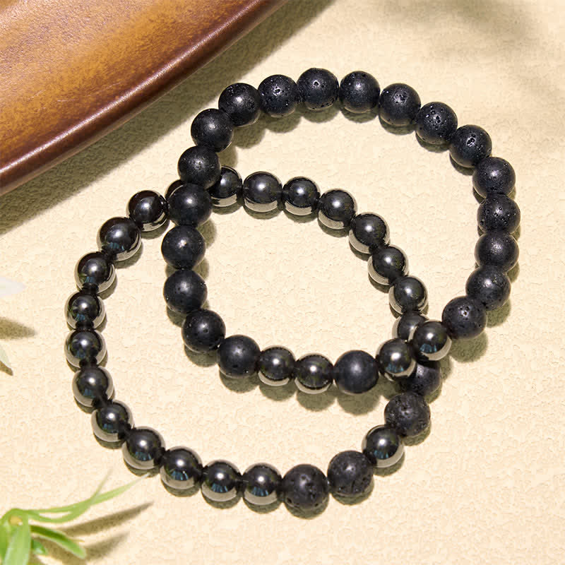Buddha Stones Aardende minimalistische Armband van hematietlavasteen - image 3