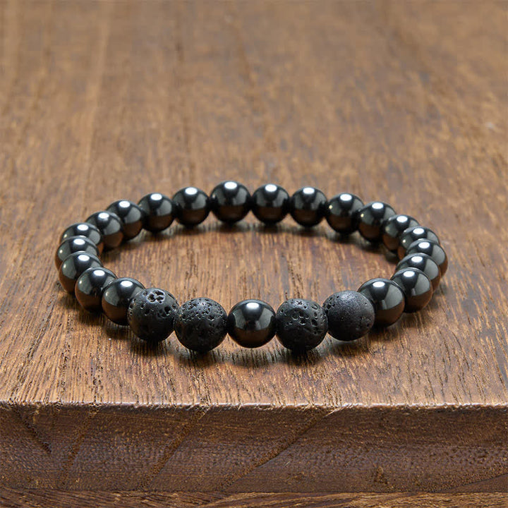 Buddha Stones Aardende minimalistische Armband van hematietlavasteen - image 9