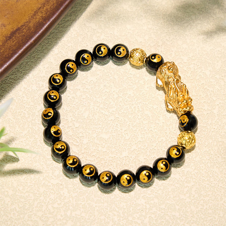 Buddha Stones Armband met Pi Xiu kralen van zwarte onyx en koper. - image 4