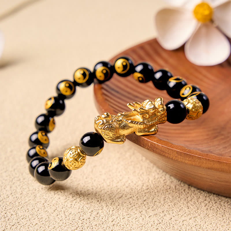 Buddha Stones Armband met Pi Xiu kralen van zwarte onyx en koper. - image 1