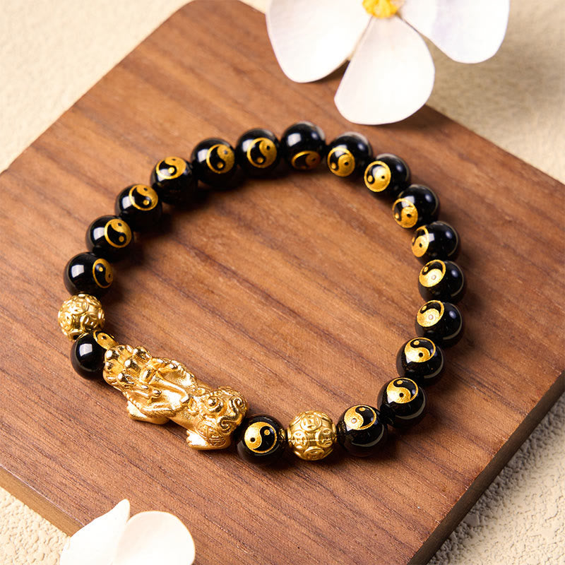 Buddha Stones Armband met Pi Xiu kralen van zwarte onyx en koper. - image 2