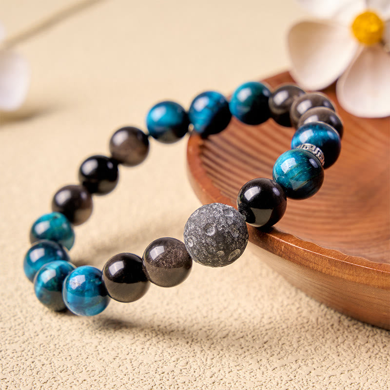 Buddha Stones Blauwe tijgeroog obsidiaan Armband met zilverglans - 10mm - image 0