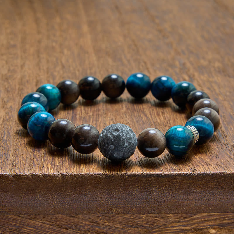 Buddha Stones Blauwe tijgeroog obsidiaan Armband met zilverglans - image 3