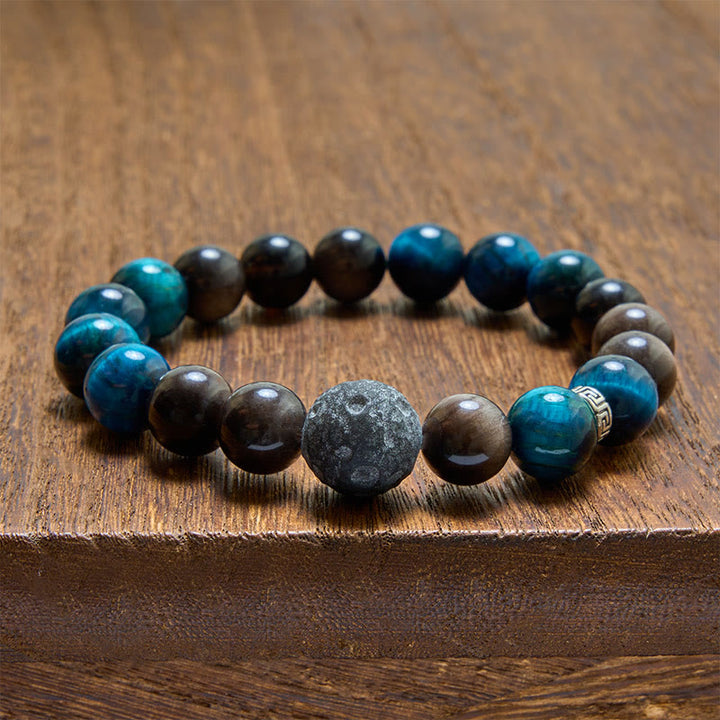 Buddha Stones Blauwe tijgeroog obsidiaan Armband met zilverglans - image 3
