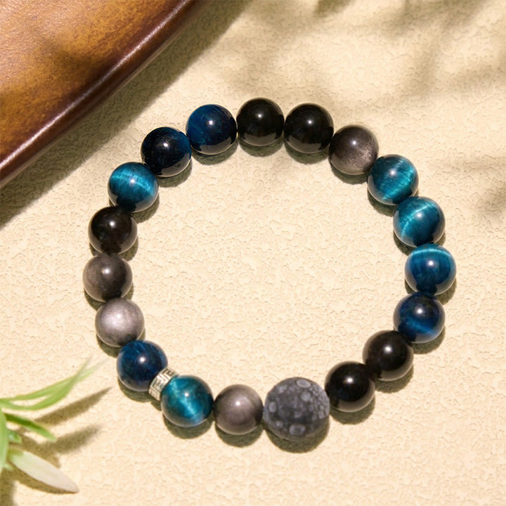 Buddha Stones Blauwe tijgeroog obsidiaan Armband met zilverglans - image 2