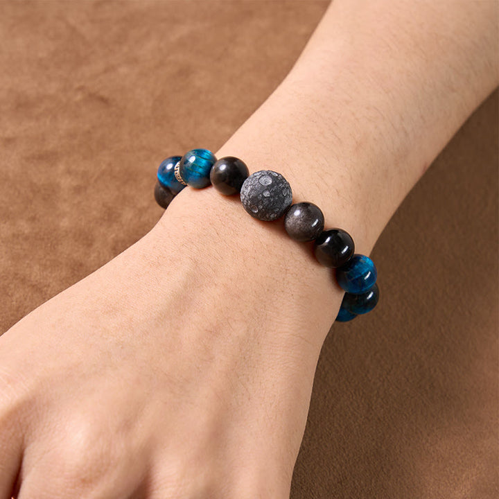 Buddha Stones Blauwe tijgeroog obsidiaan Armband met zilverglans - image 4