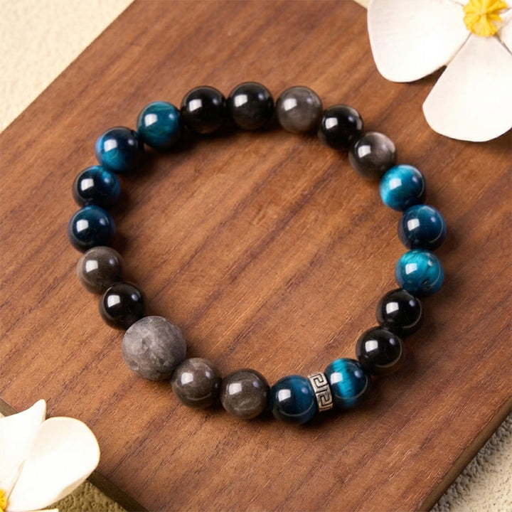 Buddha Stones Blauwe tijgeroog obsidiaan Armband met zilverglans - image 9