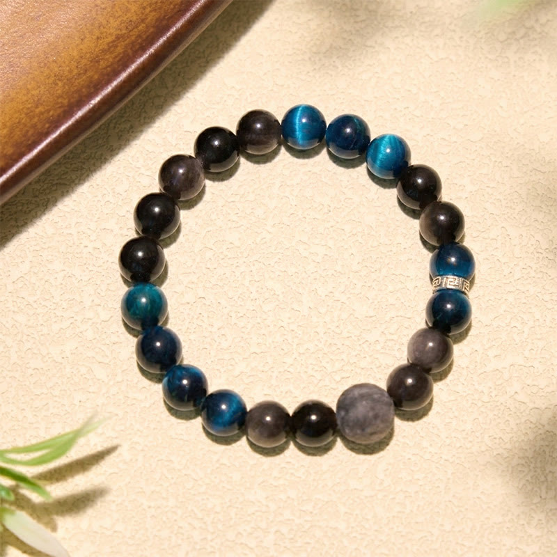 Buddha Stones Blauwe tijgeroog obsidiaan Armband met zilverglans - image 10