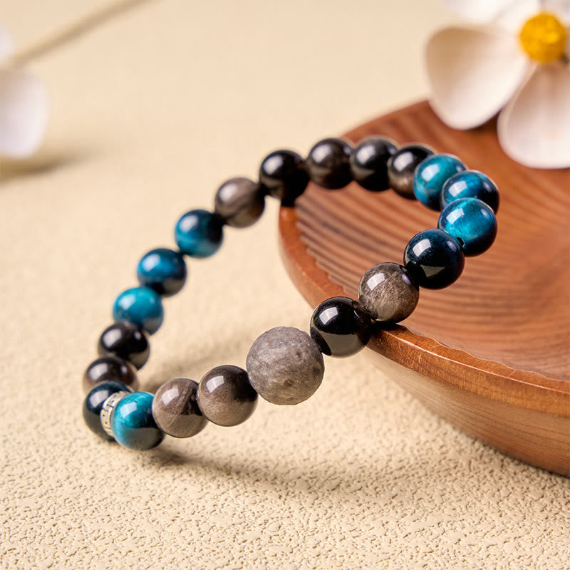 Buddha Stones Blauwe tijgeroog obsidiaan Armband met zilverglans - 8mm - image 8