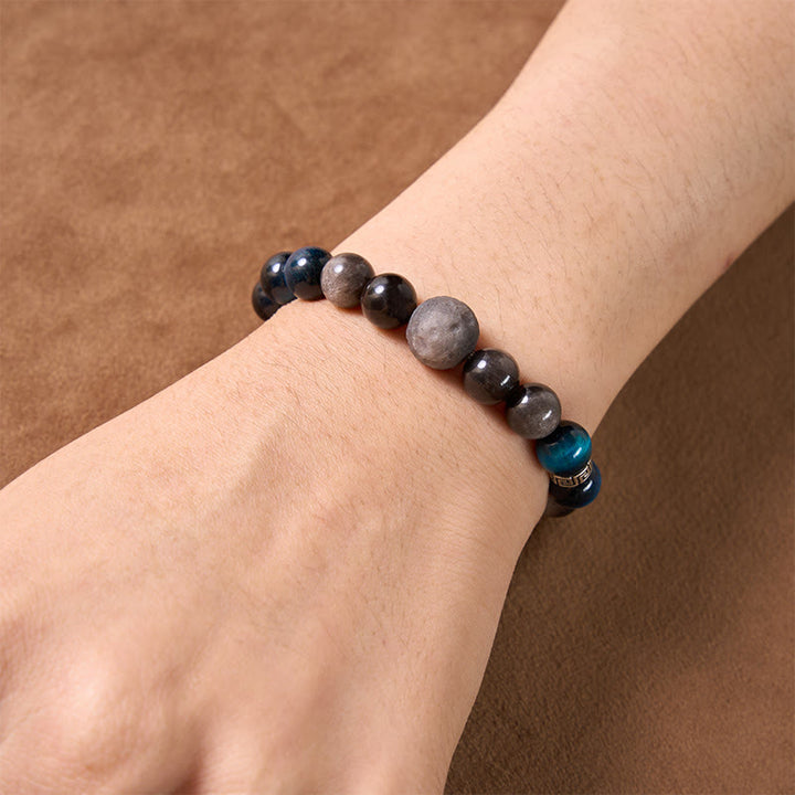 Buddha Stones Blauwe tijgeroog obsidiaan Armband met zilverglans - image 12