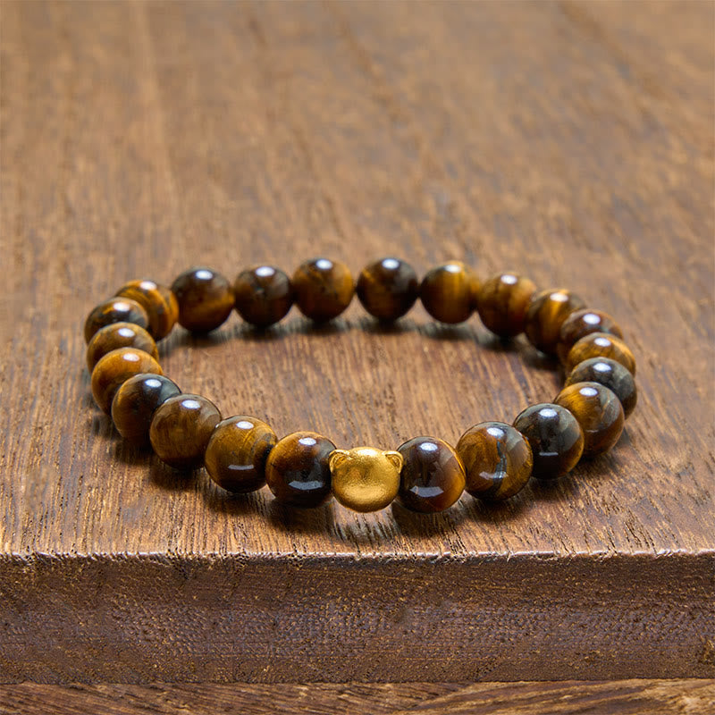 Buddha Stones Tijgeroog kattenkop koperen Armband - Tijgeroog (Bescherming ♥ Moed) - image 0