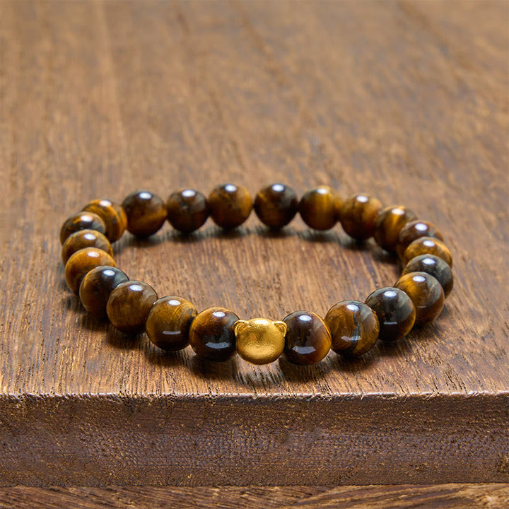 Buddha Stones Tijgeroog kattenkop koperen Armband - Tijgeroog (Bescherming ♥ Moed) - image 0