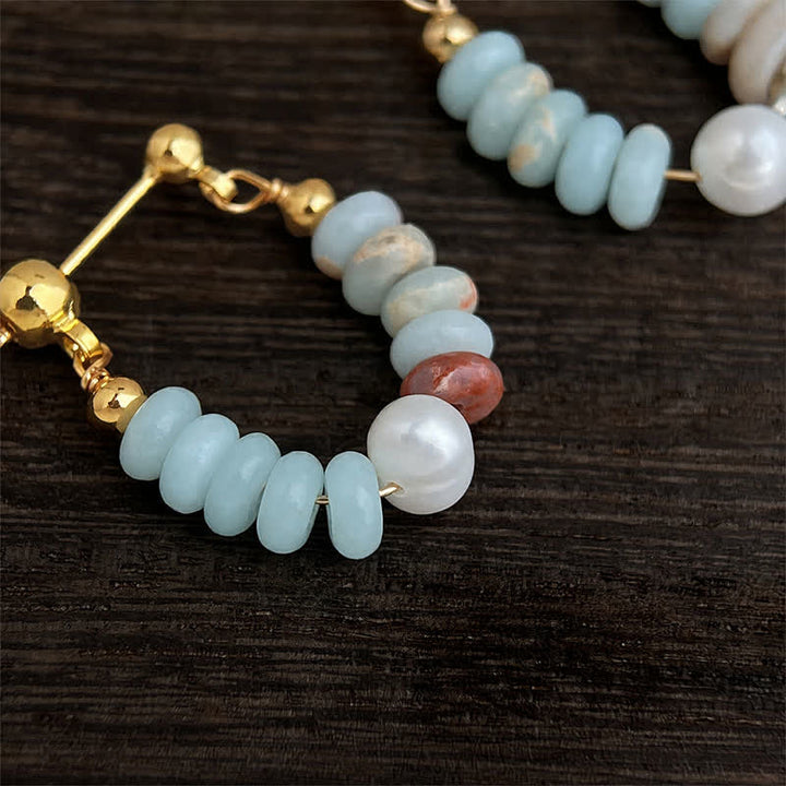 Buddha Stones Shoushan Stone Pearl Beaded Hoop Positive Oorbellen - image 3