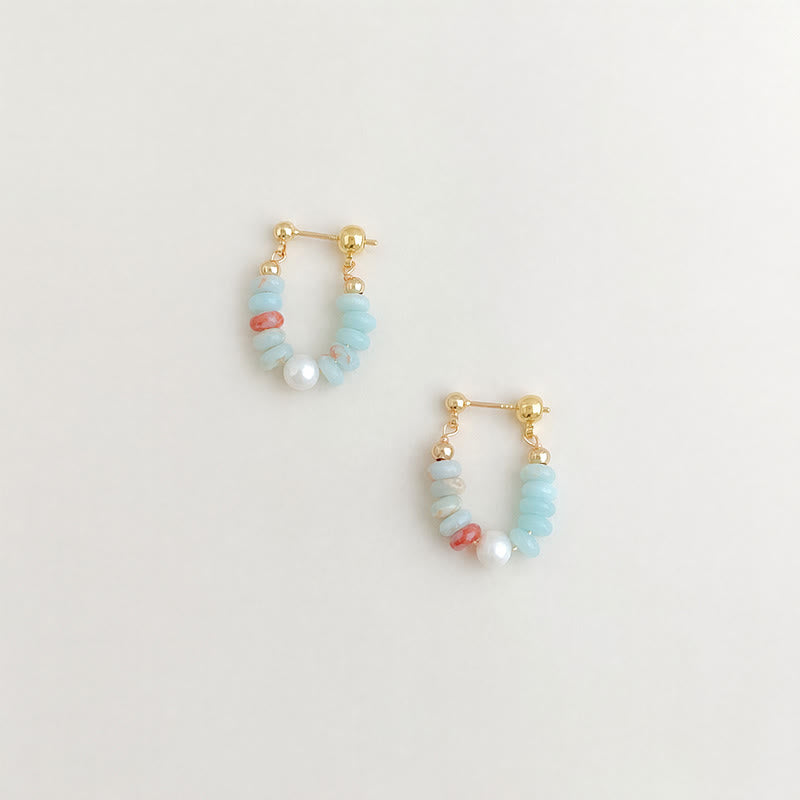 Buddha Stones Shoushan Stone Pearl Beaded Hoop Positive Oorbellen - image 1