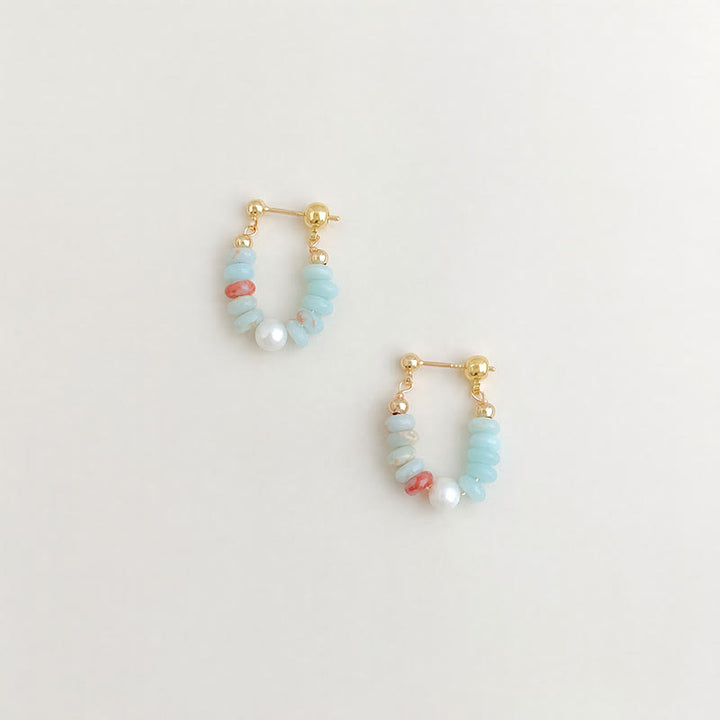 Buddha Stones Shoushan Stone Pearl Beaded Hoop Positive Oorbellen - image 1
