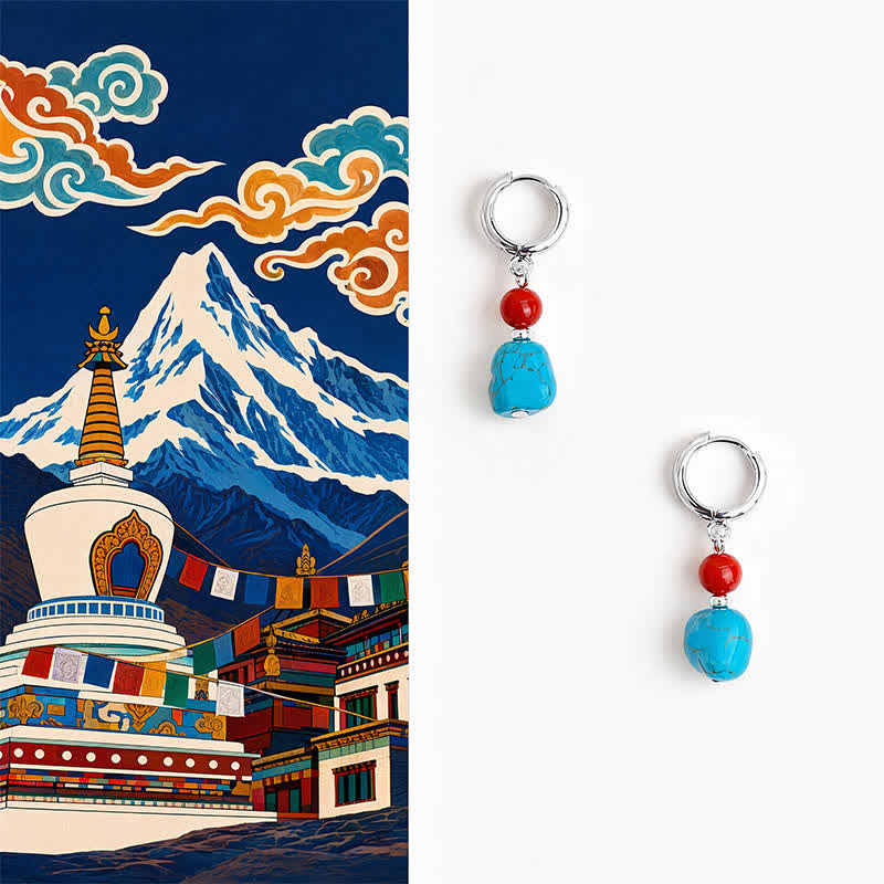 Buddha Stones Turquoise Rode Agaat Oorbellen - Rode agaat (koperen palen) - image 0