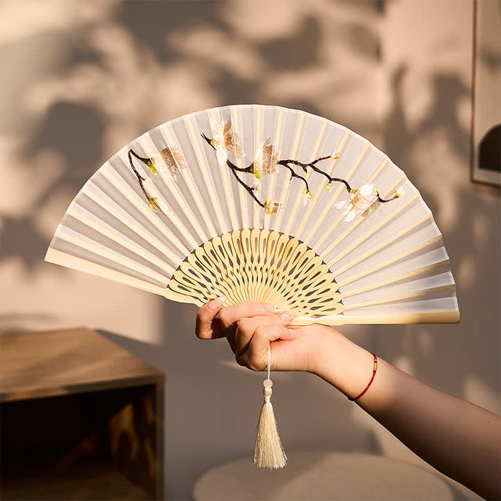 Buddha Stones Beige Magnolia Bloemen Elegante Bamboe Waaier 21 cm - Magnolia (gesloten Maat: ca. 21 cm / 8,3 inch) - image 0