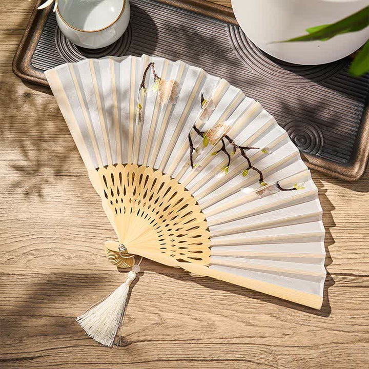 Buddha Stones Beige Magnolia Bloemen Elegante Bamboe Waaier 21 cm - image 5