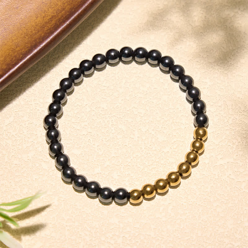 Buddha Stones Ronde Armband met hematiet als aardingselement - Gouden hematiet (Polsomtrek: 14-15 cm) - image 11