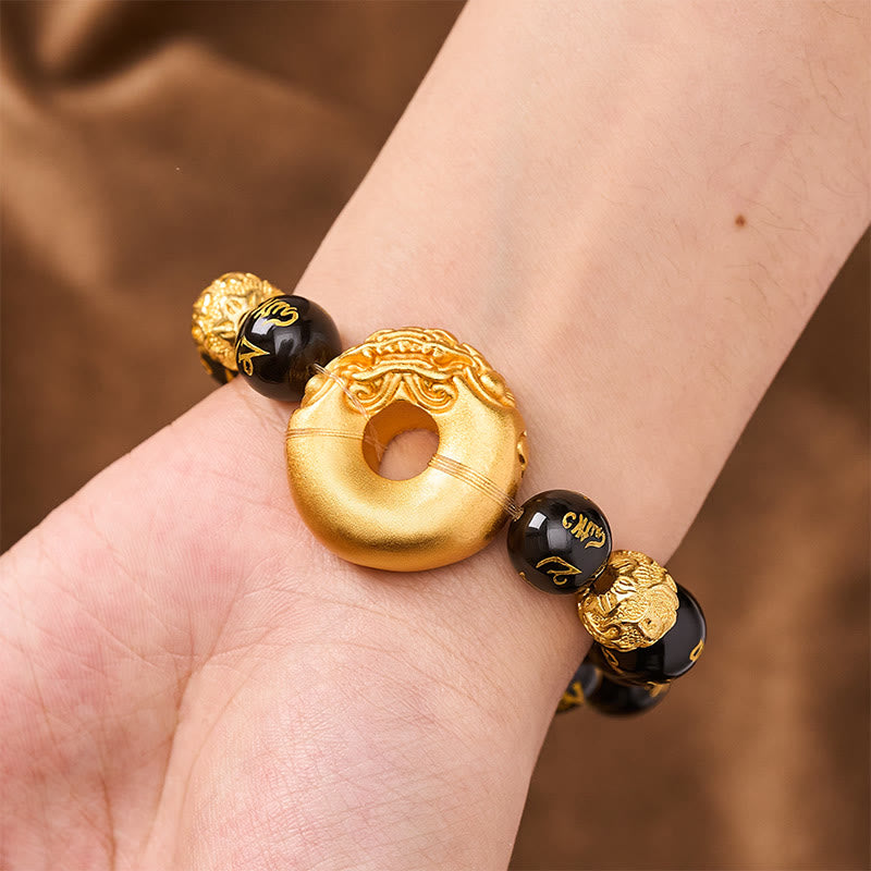 Buddha Stones Zwarte obsidiaan Pi Xiu vredesgesp Om Mani Padme Hum Armband - image 5