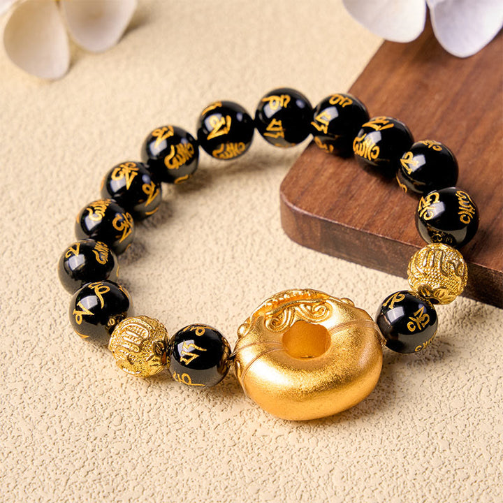 Buddha Stones Zwarte obsidiaan Pi Xiu vredesgesp Om Mani Padme Hum Armband - image 2