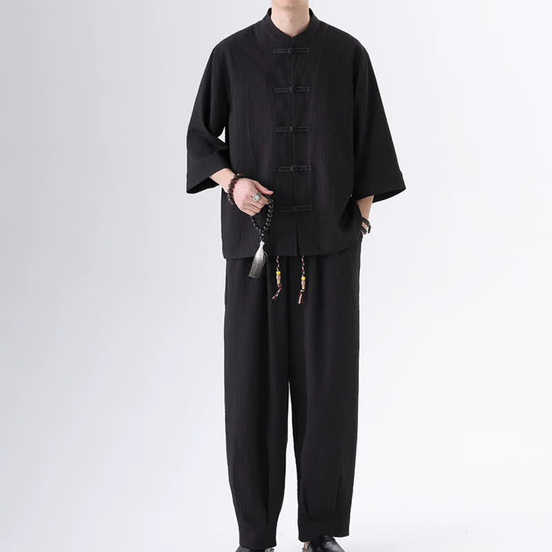 Buddha Stones Driekwart mouw en zakken, in Spring Tang-stijl. - Zwart - US/UK/AU46, EU56 (5XL) - image 0