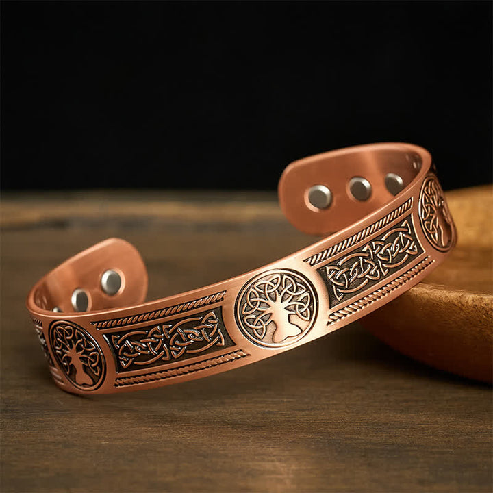 Buddha Stones Vintage open Manchetarmband met levensboommotief van rood koper. - image 1