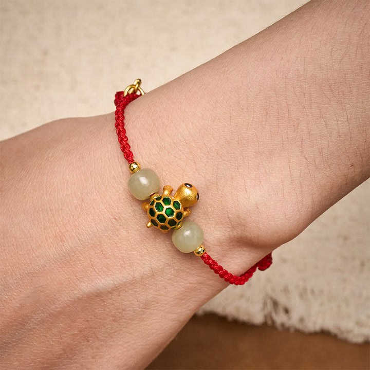 Buddha Stones Koperen Schildpad Hetian Jade Fu Karakter Geluk Rode Koord Armband - image 5
