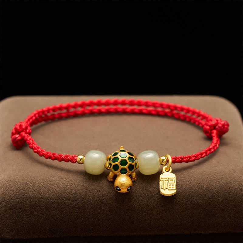 Buddha Stones Koperen Schildpad Hetian Jade Fu Karakter Geluk Rode Koord Armband - image 2