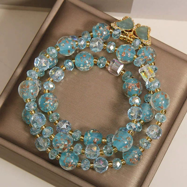 Buddha Stones Blauwe Liuli Glaas kralen vlinder transformatie drievoudige Armband - image 2
