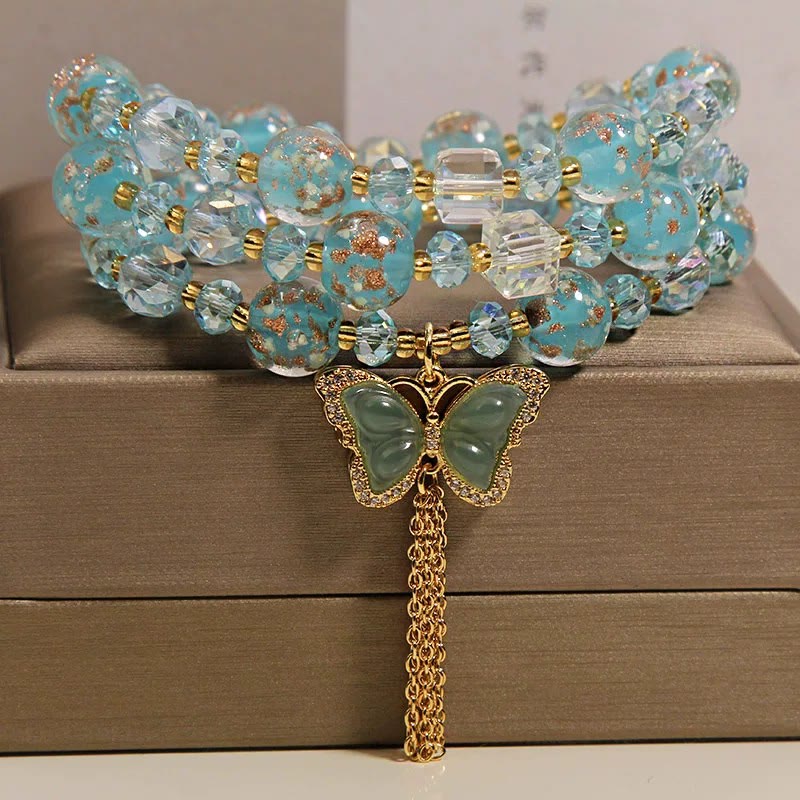Buddha Stones Blauwe Liuli Glaas kralen vlinder transformatie drievoudige Armband - image 10