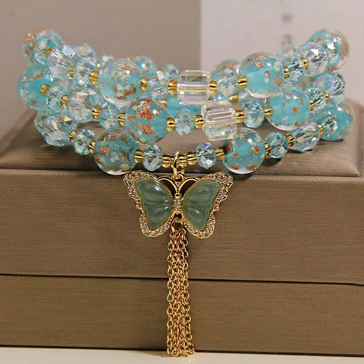 Buddha Stones Blauwe Liuli Glaas kralen vlinder transformatie drievoudige Armband - image 9
