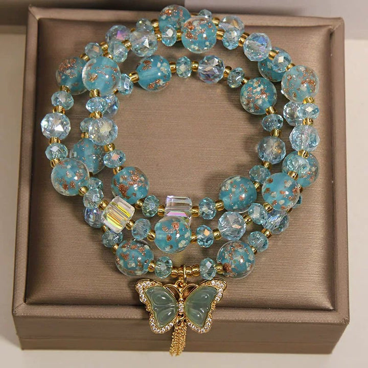 Buddha Stones Blauwe Liuli Glaas kralen vlinder transformatie drievoudige Armband - image 1