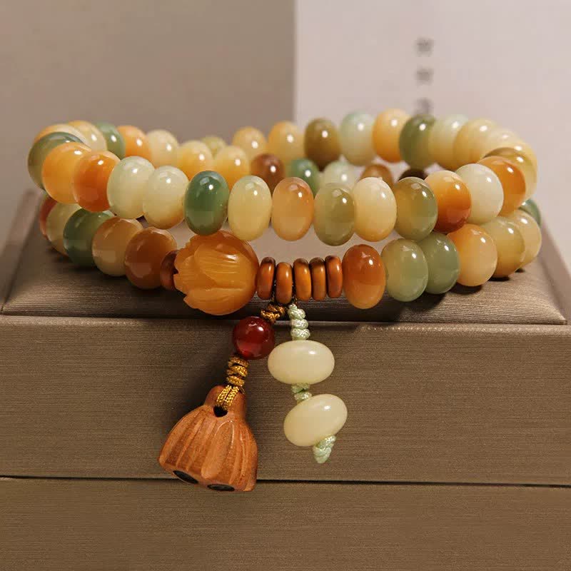 Buddha Stones Witte Bodhizaad Lotus Zuiverheid Dubbele Armband - Dubbele wikkeling (Polsomtrek: 14-15 cm) - image 0