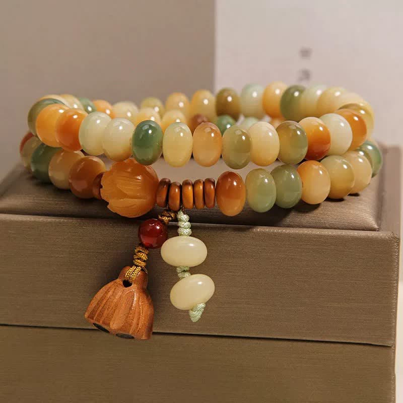 Buddha Stones Witte Bodhizaad Lotus Zuiverheid Dubbele Armband - image 9