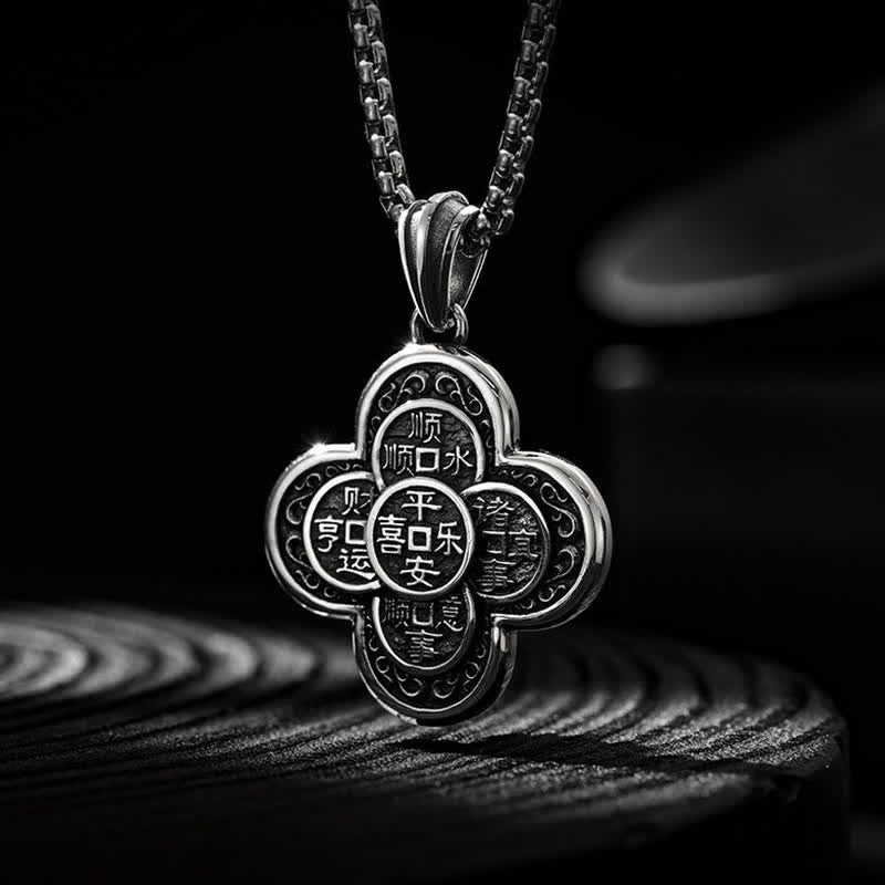 Buddha Stones Vintage koperen ketting met vijf keizersmunten en Ketting , symbool van rijkdom en geluk. - Vijf keizersmunten met klaverontwerp - image 0