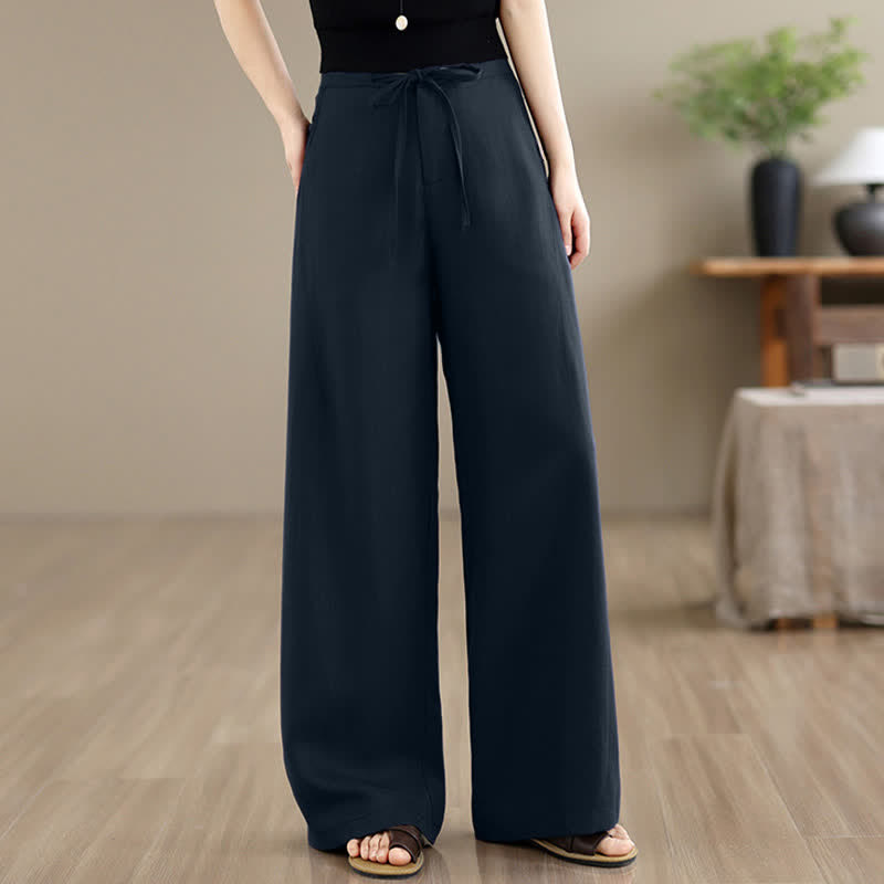 Buddha Stones Lente/Zomer Minimalistische Casual Lang Broek met Trekkoord en Ritssluiting, Effen Broek met Rechte Pijpen en Zakken voor Dames - Middernachtblauw - US12, UK/AU16, EU44 (2XL) - image 0