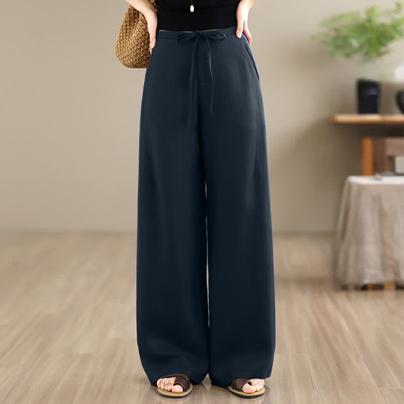 Buddha Stones Lente/Zomer Minimalistische Casual Lang Broek met Trekkoord en Ritssluiting, Effen Broek met Rechte Pijpen en Zakken voor Dames - image 1