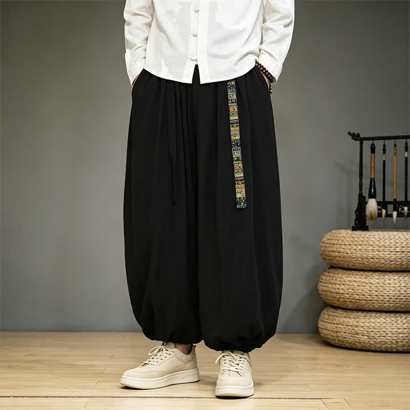 Buddha Stones Lente/zomer Chinese stijl effen Enkellengte heren harembroek met zakken - Zwart - US/UK/AU46, EU56 (5XL) - image 0