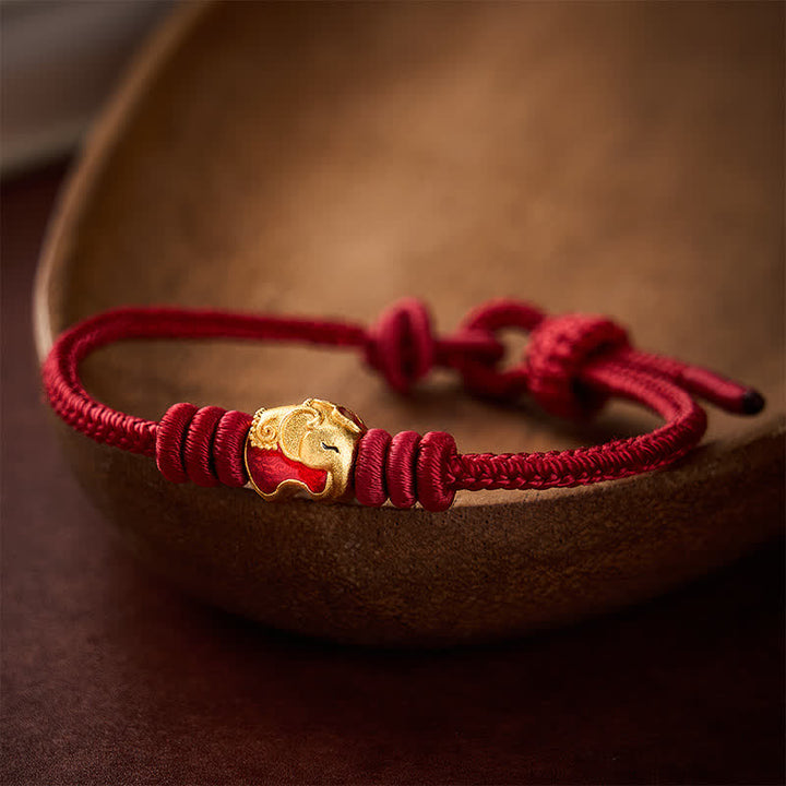 Buddha Stones Rode Olifant Rode Touw Armband - Donkerrood (Polsomtrek 15-17 cm) - image 0