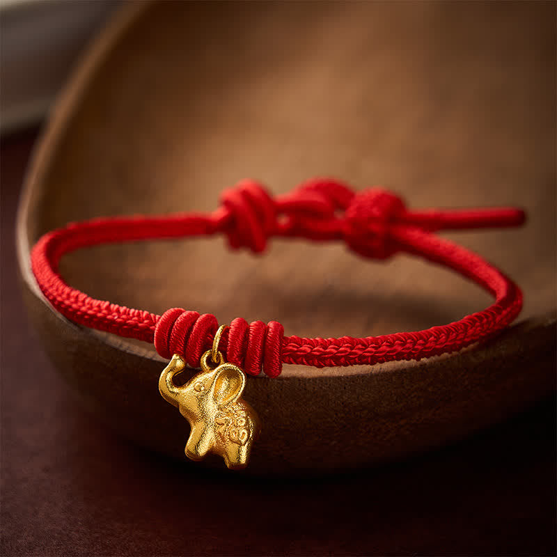 Buddha Stones Rode Armband met olifantenmotief en gevlochten touw voor extra kracht. - Rood (Polsomtrek 15-17 cm) - image 0