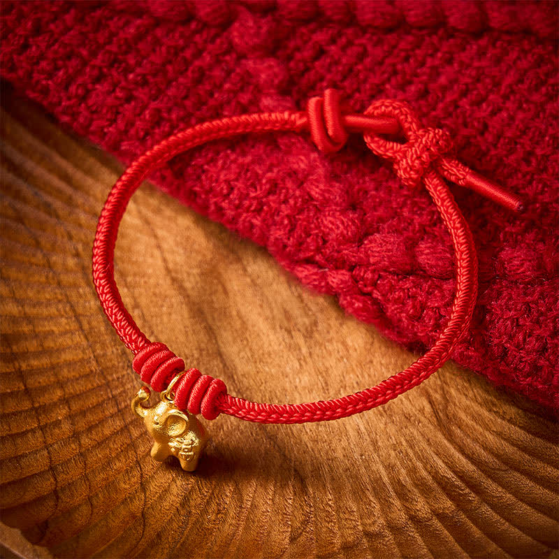 Buddha Stones Rode Armband met olifantenmotief en gevlochten touw voor extra kracht. - image 1