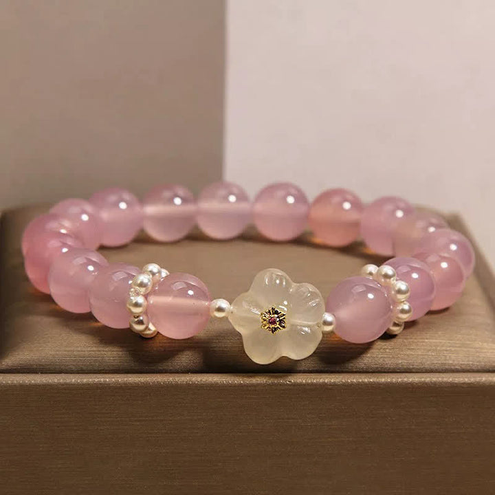 Buddha Stones Paarse agaat, witte agaat, bloem, intuïtie, parel Armband - Roze agaat (Polsomtrek: 15-17 cm) - image 0