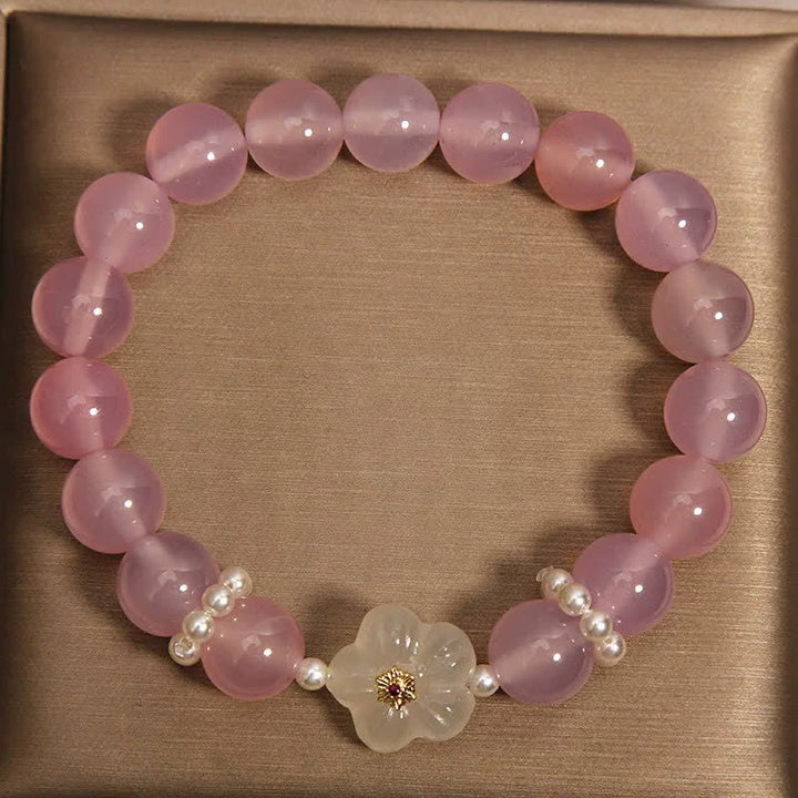 Buddha Stones Paarse agaat, witte agaat, bloem, intuïtie, parel Armband - image 2