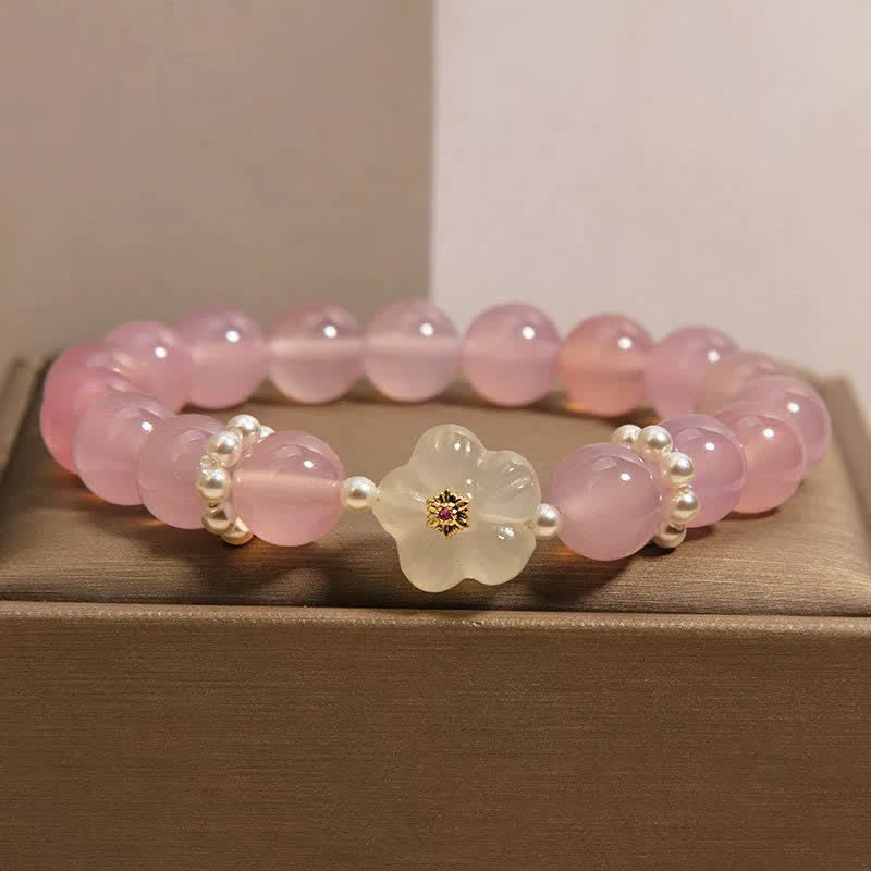 Buddha Stones Paarse agaat, witte agaat, bloem, intuïtie, parel Armband - image 1
