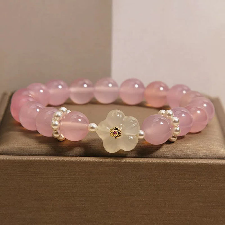 Buddha Stones Paarse agaat, witte agaat, bloem, intuïtie, parel Armband - image 1