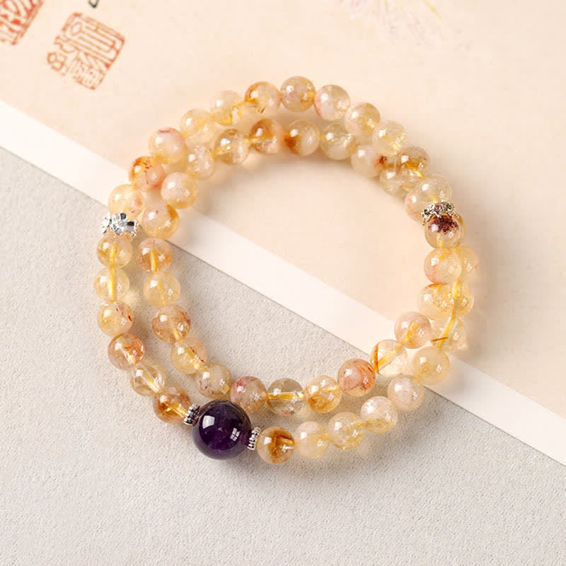 Buddha Stones Citrien Pi Xiu Dubbele Armband voor Overvloed en Rijkdom - Amethist (Polsomtrek: 14-15 cm) - image 12
